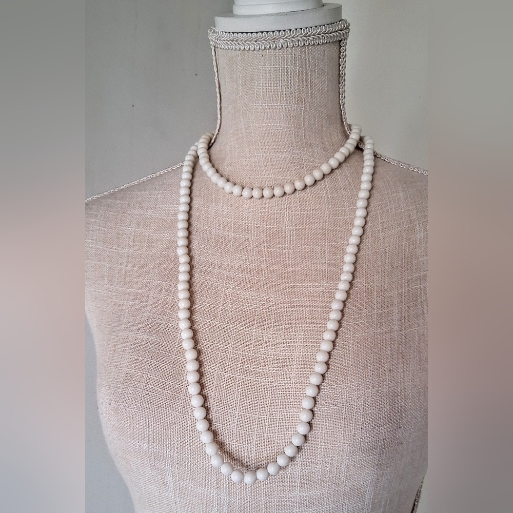 Vintage White Lucite Beaded Necklaces - 2 Sepate - 50s